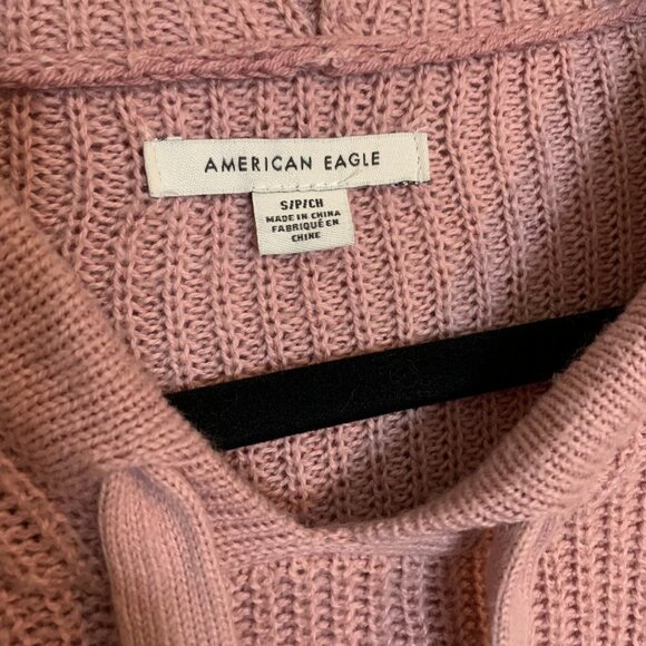 American Eagle Blush Pink Oversized Knit Hooded Sweater, Small - Picture 2 of 5
